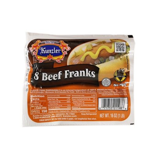 Hot Dogs - Beef Franks Kunzler 1 lb